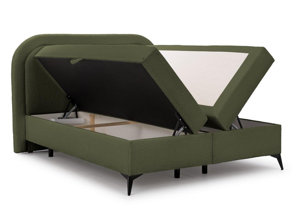 BOXBETT Sonna 200/200 cm Grün Bouclé-Stoff mit abgerundetem Kopfteil und mit schwarzen Metallfüßen - Schwarz/Grün, Holz/Textil (200/200cm) - S-Style Möbel