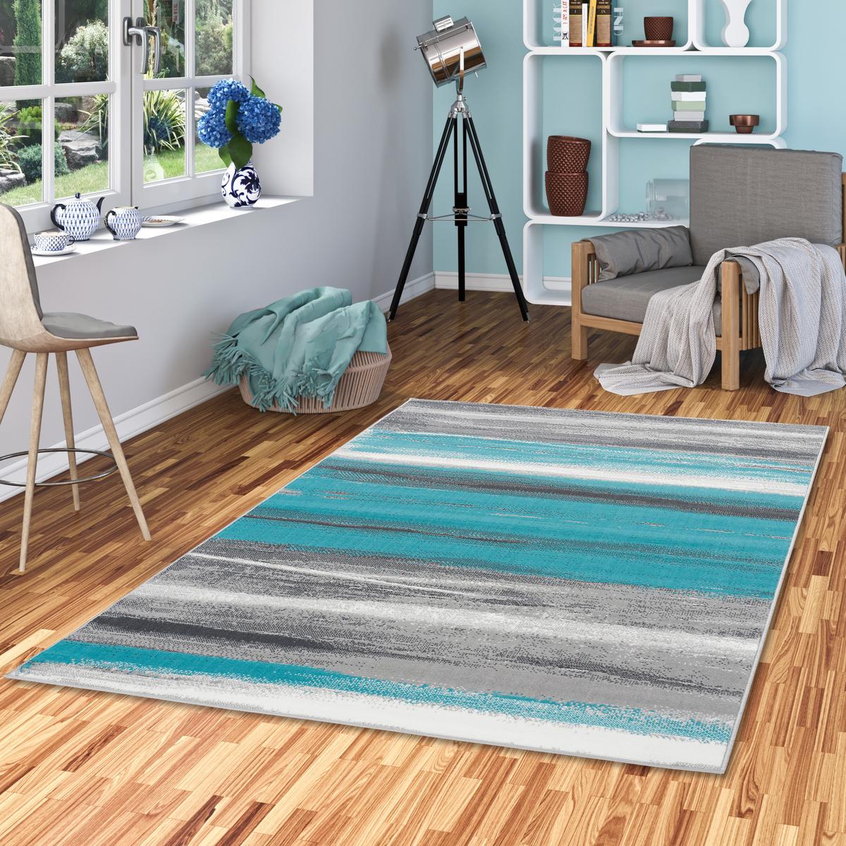 MODERN DESIGNER VELOURS TEPPICH SAMBA - Türkis/Grau, Textil (190/280cm) - Pergamon