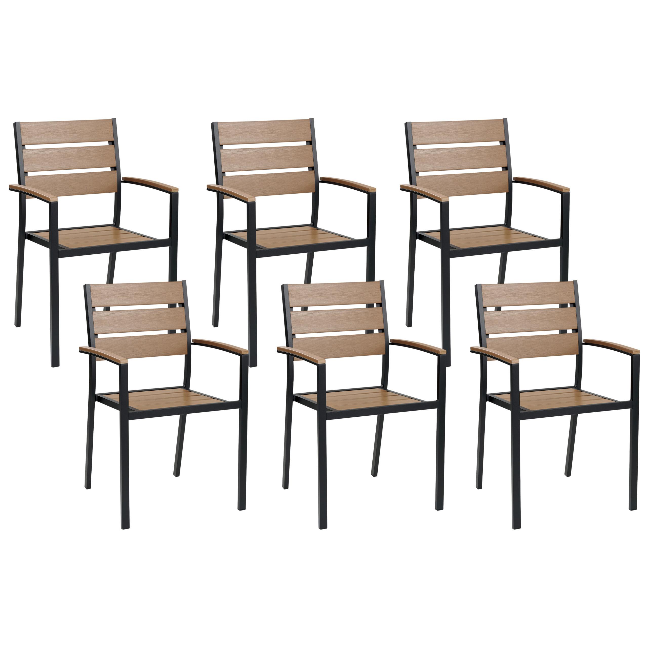 GARTENSTUHL 6er-Set Kunstholz hellbraun/schwarz Vernio - Hellbraun/Schwarz, Kunststoff (54/88/57cm) - Beliani