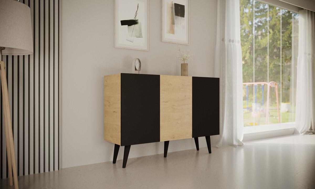 KOMMODE Toronto Schwarz, Eiche 39,9/95,5/120 - Schwarz, Holzwerkstoff (40/96/120cm) - RAUMHIRSCH FURNITURE
