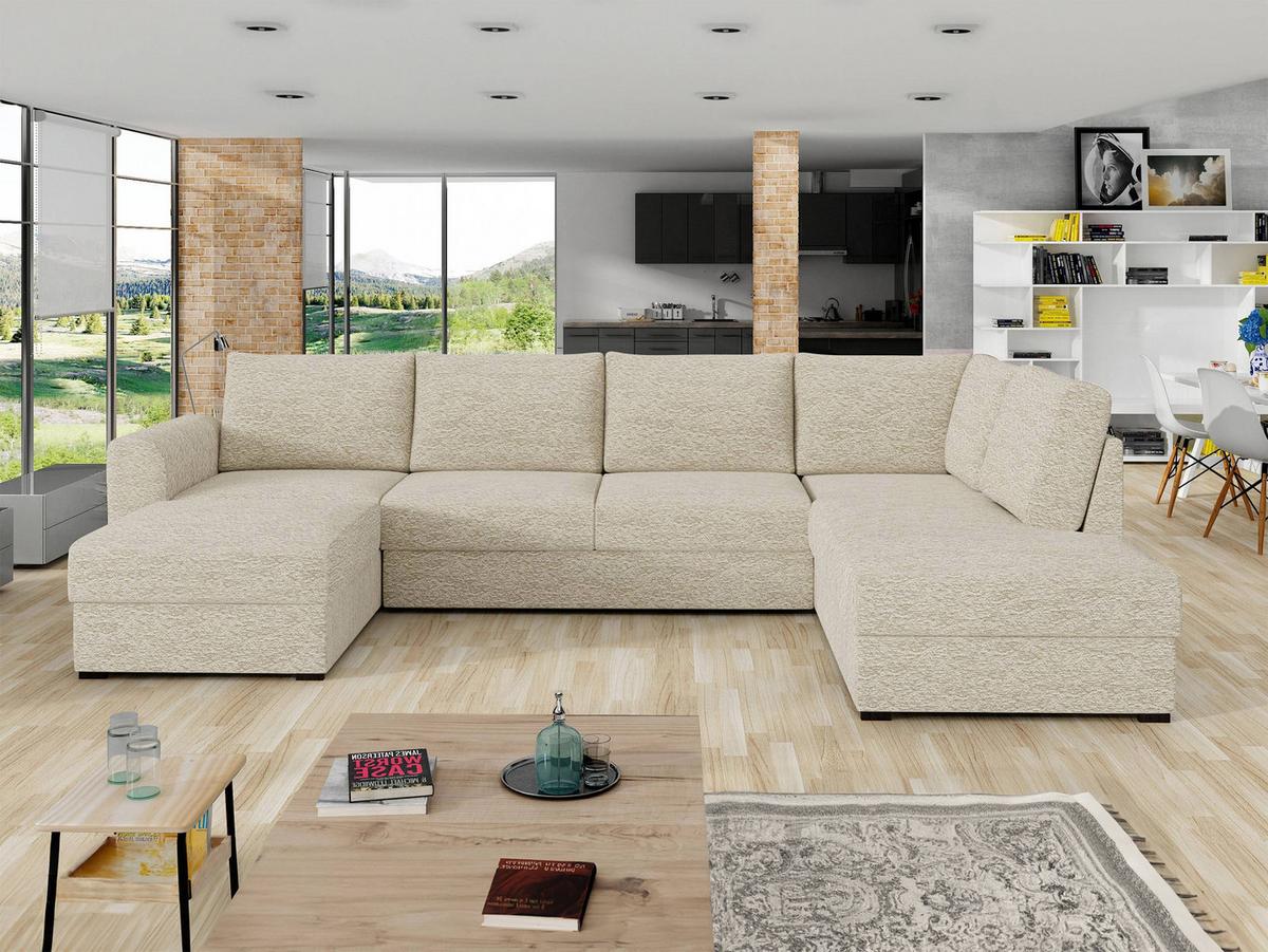 WOHNLANDSCHAFT Wilma Premium, Seite: Rechts - Schwarz/Naturfarben, Holz/Textil (188/85/305cm) - MIRJAN24