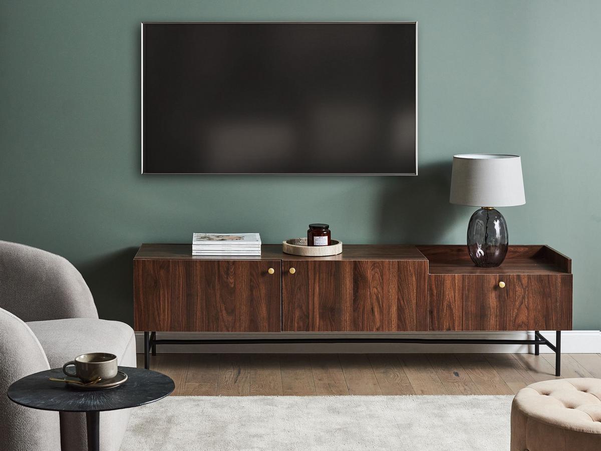 TV-MÖBEL Dunkler Holzfarbton/Schwarz Lismore - Dunkelbraun/Schwarz, Holzwerkstoff (180/50/40cm) - Beliani