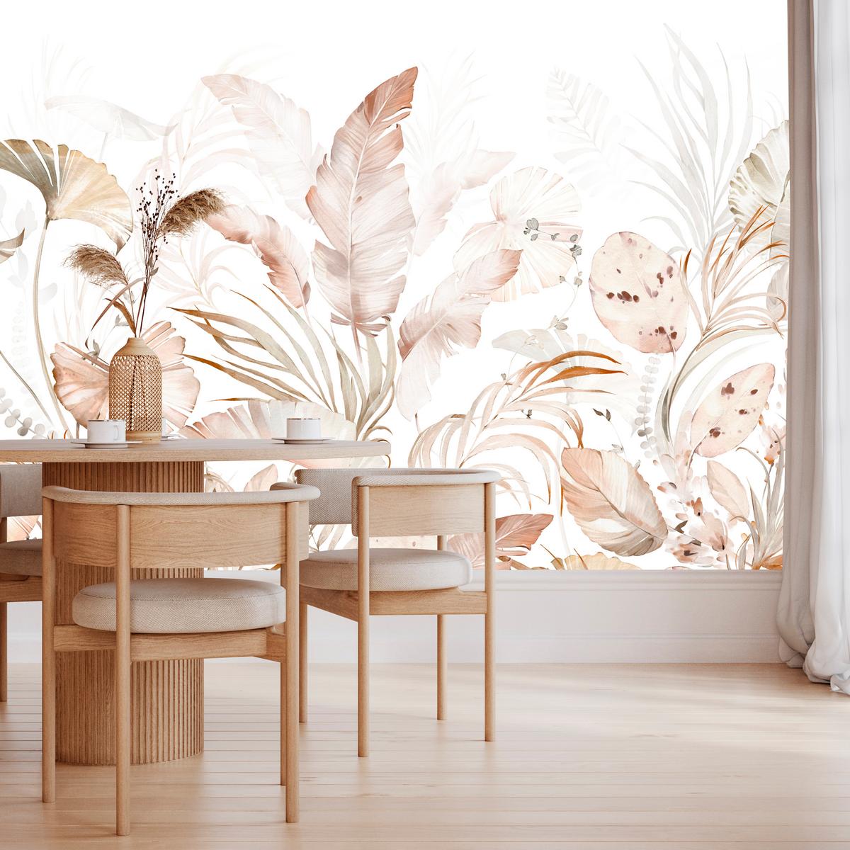 FOTOTAPETE für Esszimmer Beige Palmenblätter Tropisch Boho 250x175 - Beige/Orange, Papier (250/175cm) - Muralo