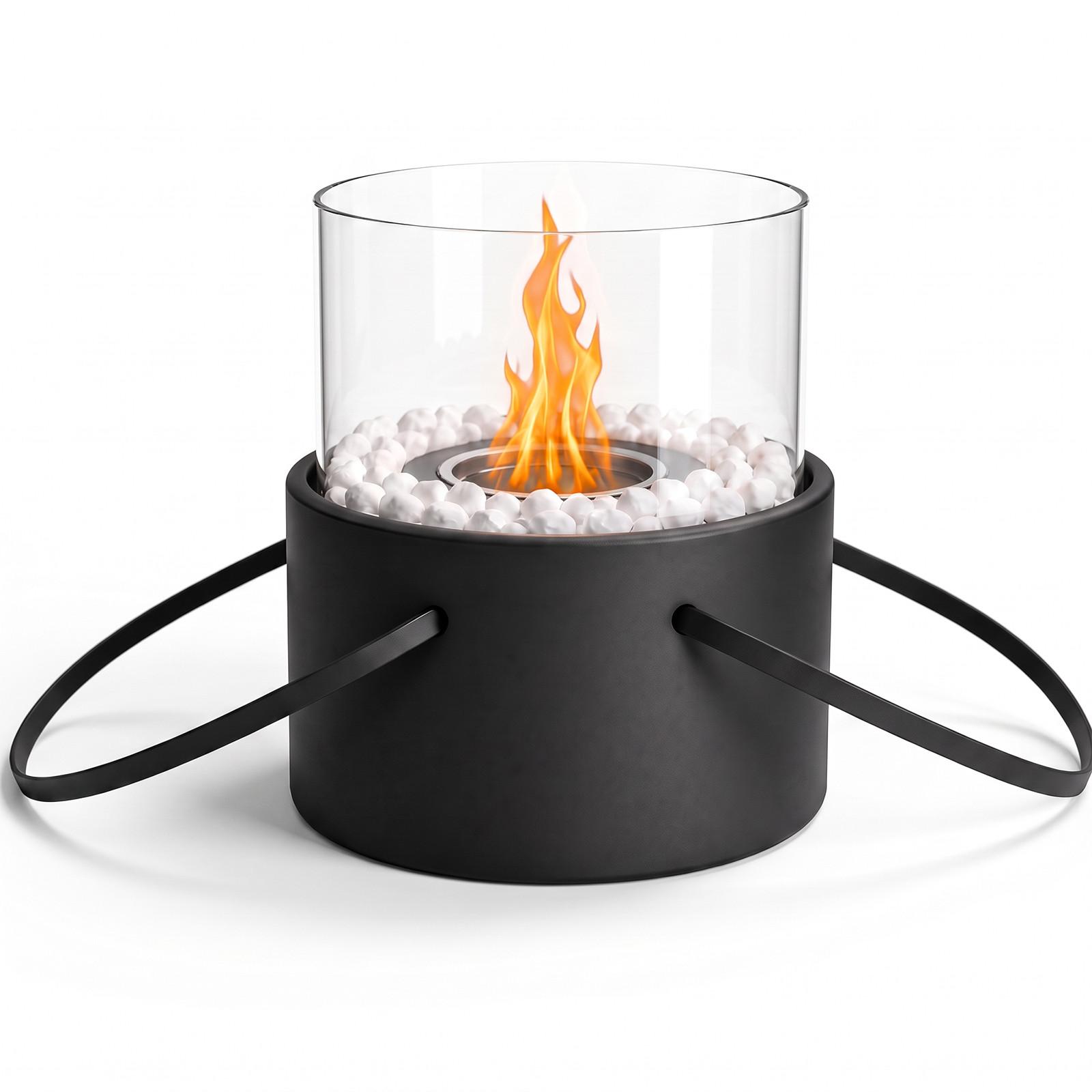 TISCHKAMIN Krythvar 16/16/17.2 cm - Schwarz, Glas/Metall (16/17.2/16cm) - ZMH