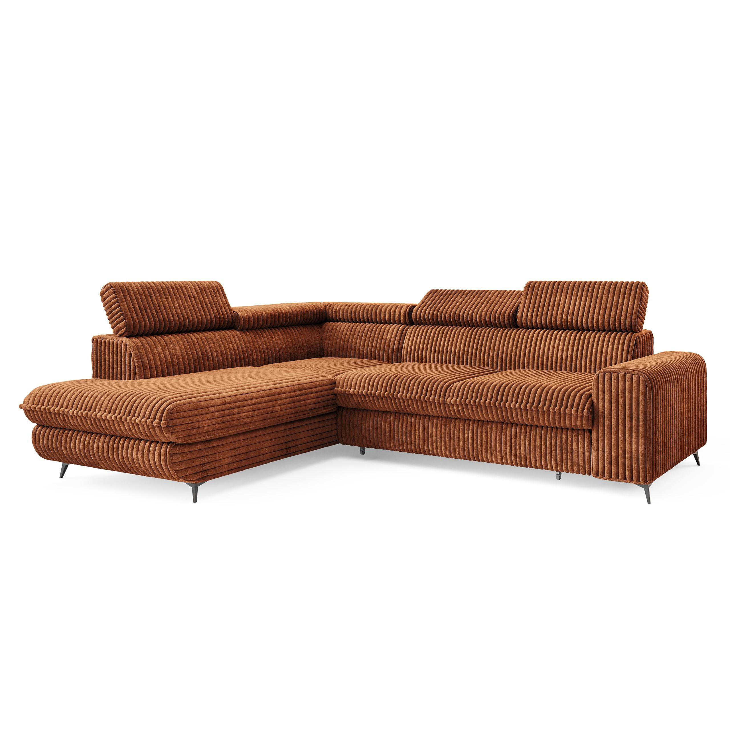 ECKSOFA VELISS Braun Kordstoff mit Schlaffunktion - Braun, Holz (255/193cm) - MASSENO