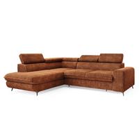 ECKSOFA VELISS Braun Kordstoff mit Schlaffunktion - Braun, Holz (255/193cm) - MASSENO