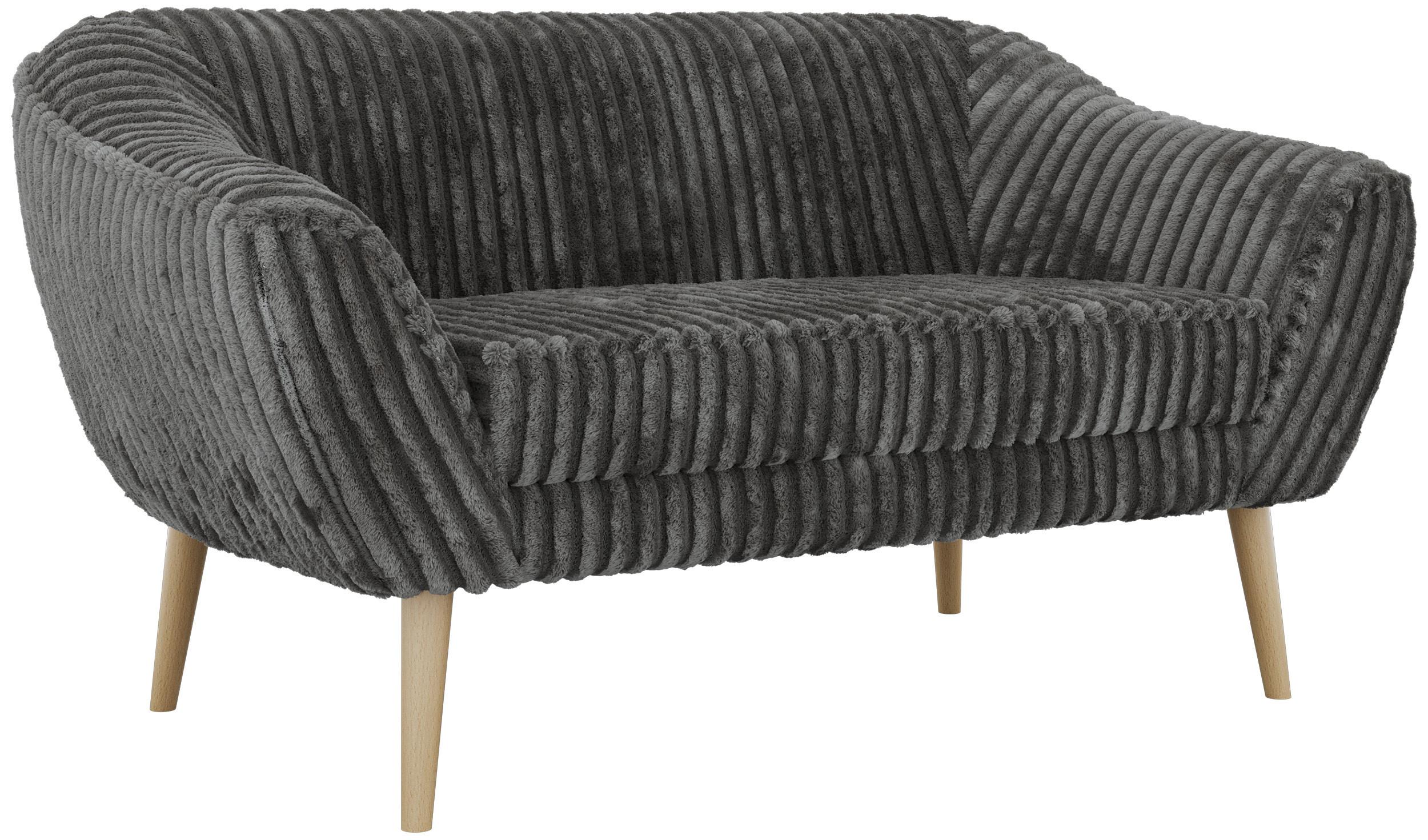 2-SITZER-SOFA PIRS - Grau Cord - Holzbeine - Buchefarben/Grau, Holzwerkstoff/Textil (140/75/74cm) - MKS