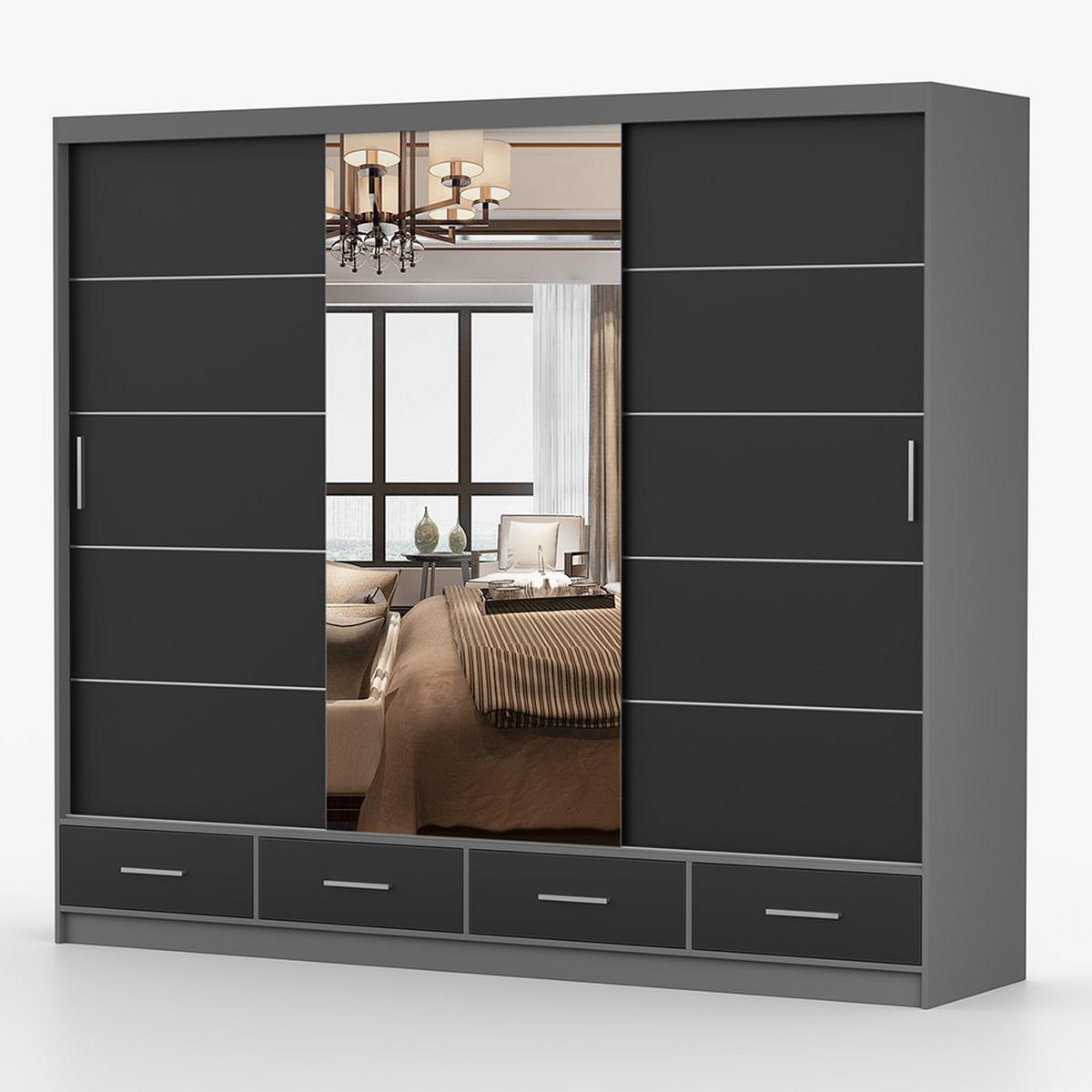 KLEIDERSCHRANK Florence 250 cm, 250/215/64, 2-türig, schwarz - Schwarz, Holzwerkstoff (250/215/64cm) - imoebel24
