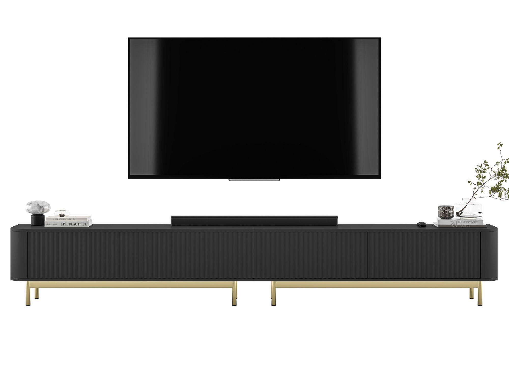 TV-LOWBOARD 2er-Set Aurora Schwarz matt 280 cm mit Metallrahmen - Goldfarben/Schwarz, Holzwerkstoff/Metall (280/44/35cm) - Meble Lindner