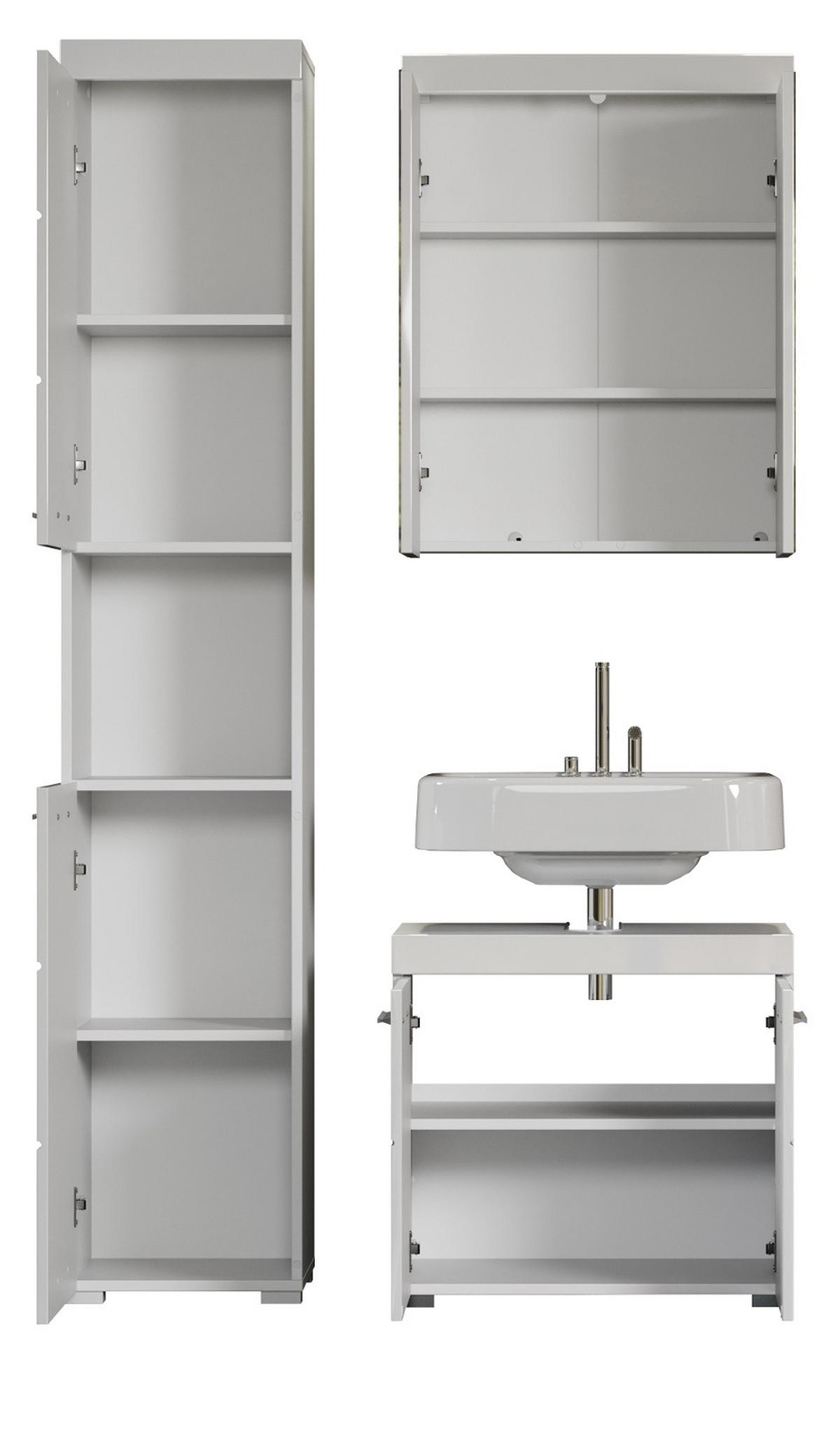 BADMÖBEL-SET weiß Hochglanz 3-teilig 112 x 190 cm, Badkombination mit viel Stauraum - Weiß, Glas/Holzwerkstoff (112/190/34cm) - Top.Furn