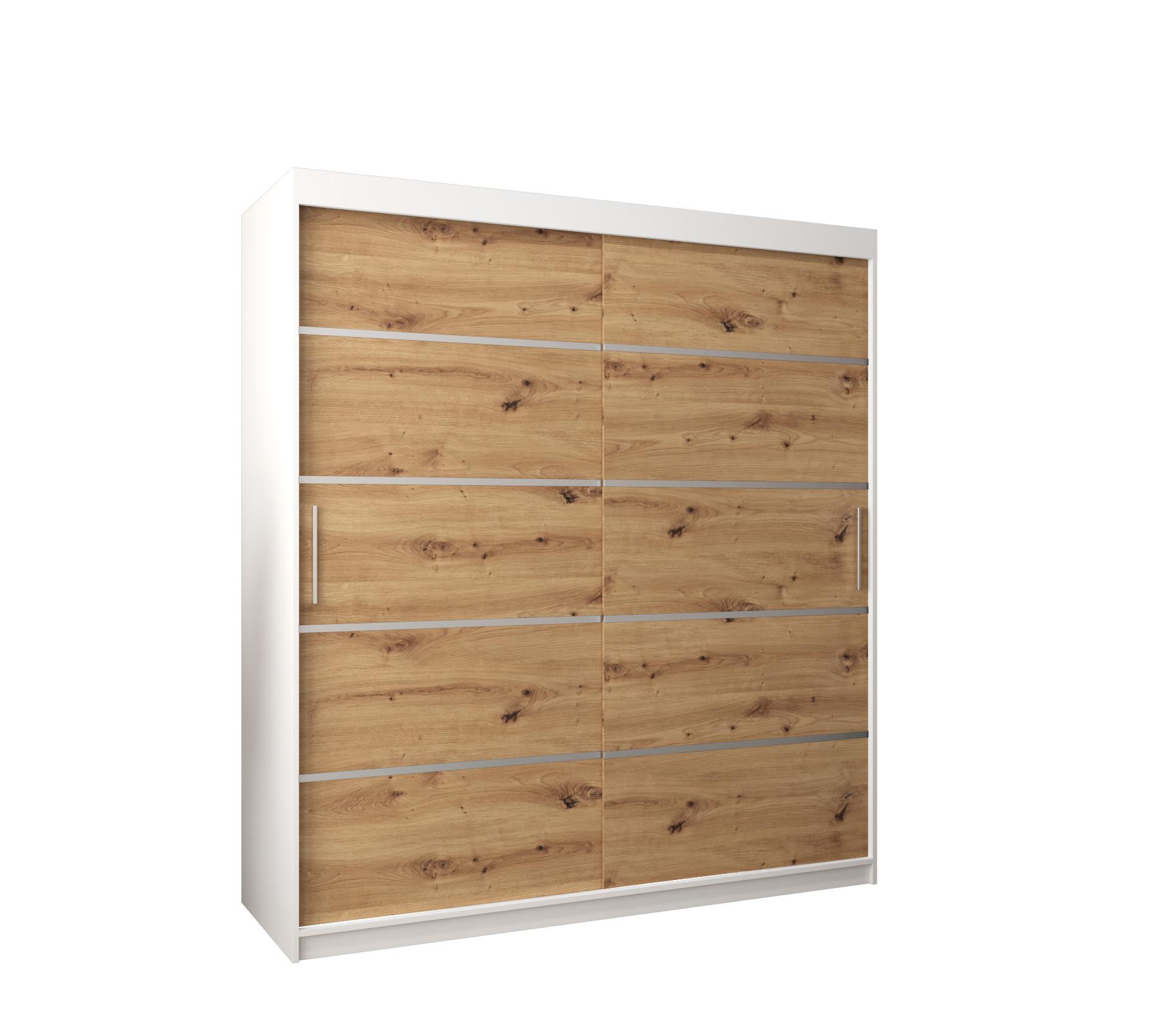 SCHWEBETÜRENSCHRANK 200/180/62 2-türig - Silberfarben/Eiche Artisan, Holz/Kunststoff (180/200/62cm) - MÖBEL KRYSPOL