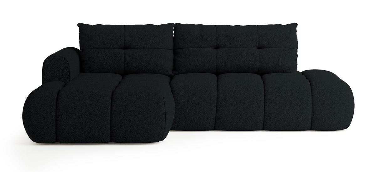 ECKSOFA FLUMA L-S Schwarz Boucle-Stoff mit Schlaffunktion - Schwarz, Holz (279/158cm) - MASSENO