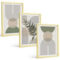 BILDER SET 3er Set - 40x60 cm Goldrahmen - Abstrakte Formen mit Grün - Goldfarben, Kunststoff (40/60cm) - TULUP