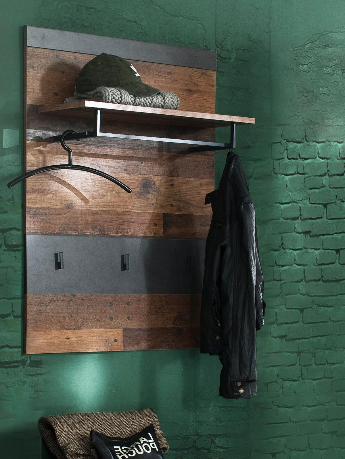 GARDEROBENPANEEL Used Wood Shabby mit grau 80 x 106 cm, Flurgarderobe mit Kleiderstange - Braun/Grau, Holzwerkstoff (80/106/28cm) - Top.Furn