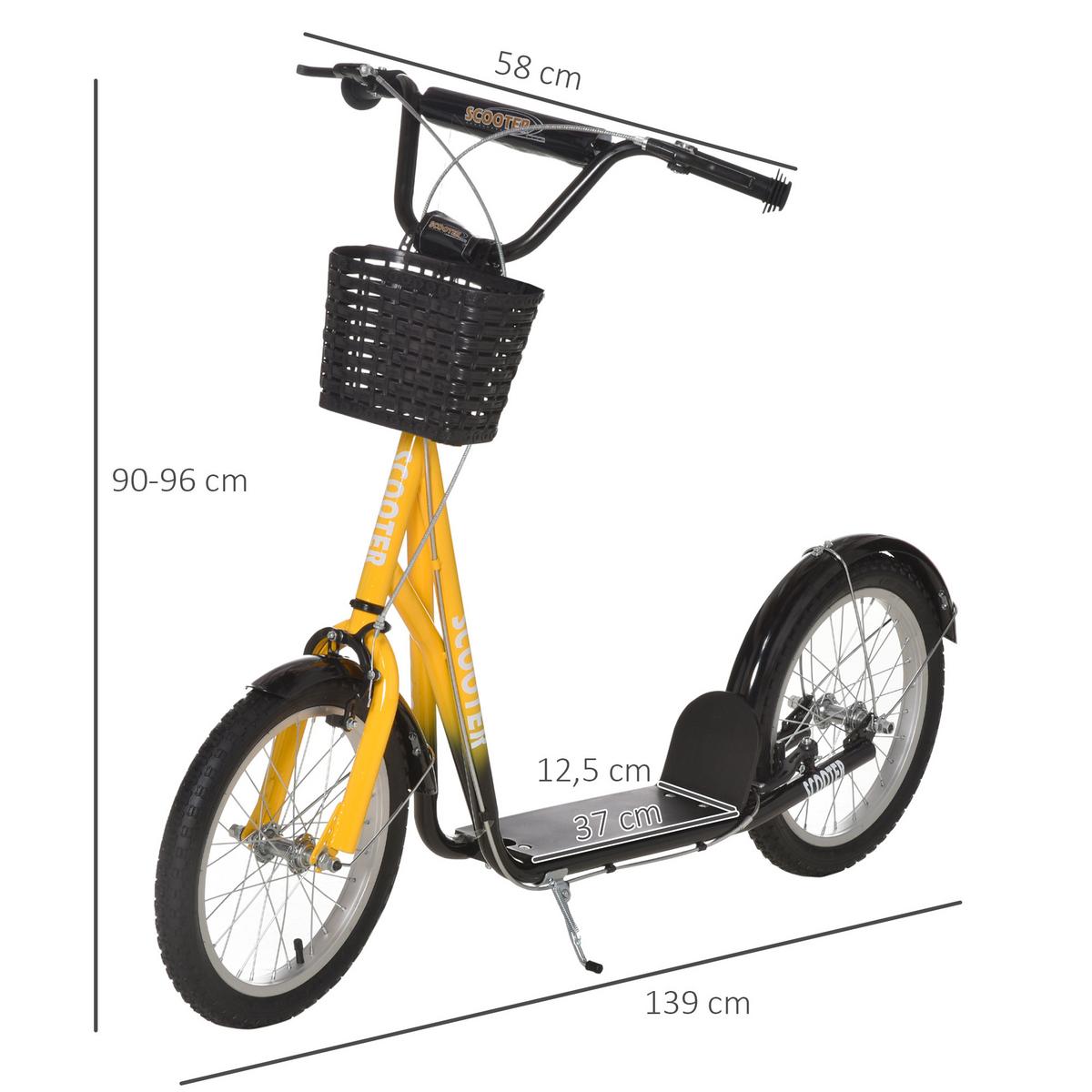 KINDER Roller Höhenverstellbar Tretroller mit groß Gummirädern, 2 Bremsen Orange - Orange, Metall (139/58/96cm) - HOMCOM