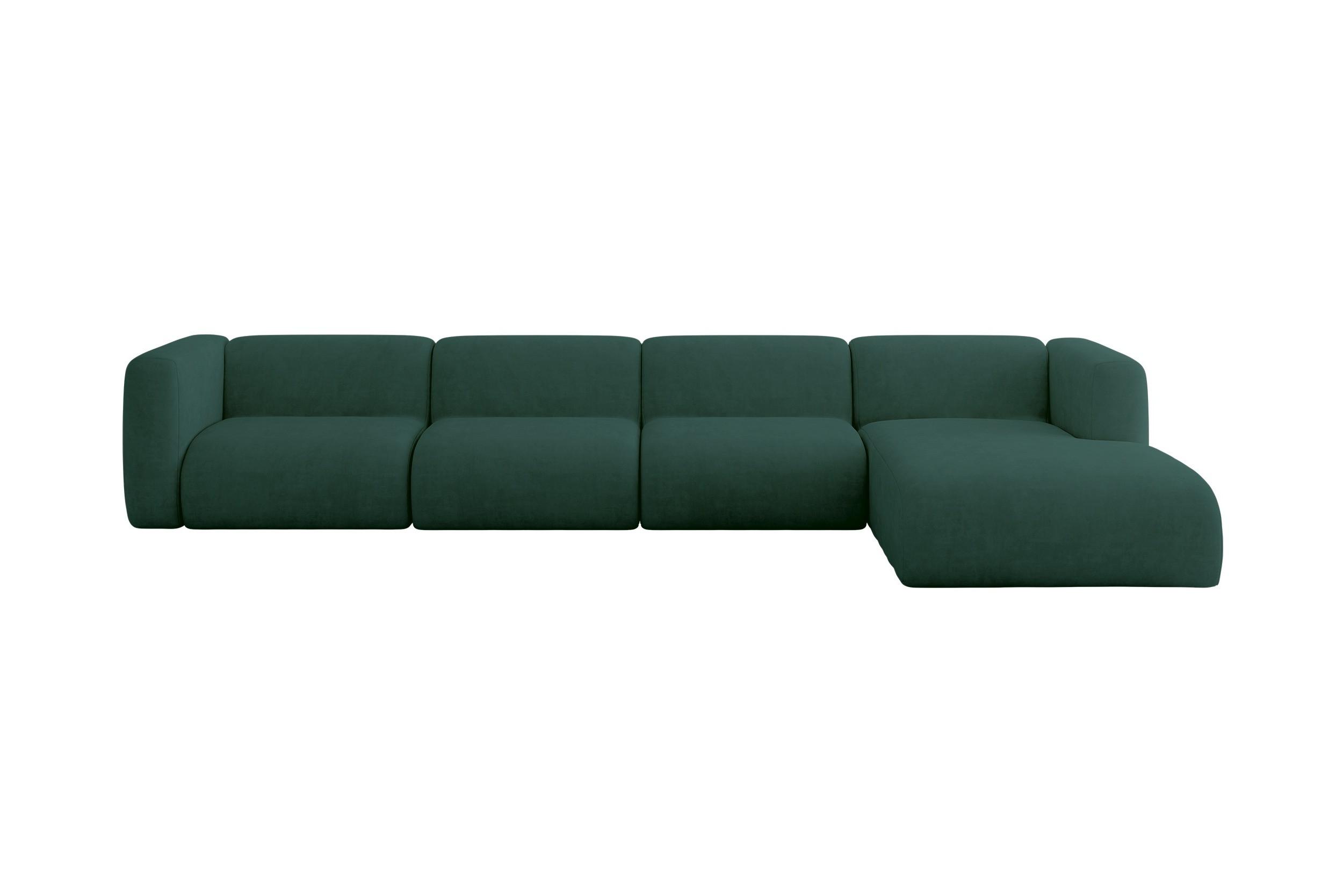 ECKSOFA Ottomane Rechts MIRA-L3 409x179x70 Grün Velours - Dunkelgrün/Schwarz, Holzwerkstoff/Kunststoff (409/179cm) - ALTDECOR