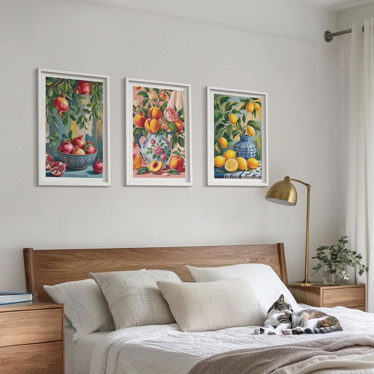 BILDER SET 3er Set - 40x60 cm Weißer Rahmen - Fruchtzusammensetzung von Granatäpfeln - Weiß, Kunststoff (40/60cm) - TULUP