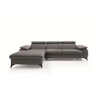 ECKSOFA FIORE Grau Velours-Stoff mit Schlaffunktion - Grau, Holz (275/221cm) - MASSENO