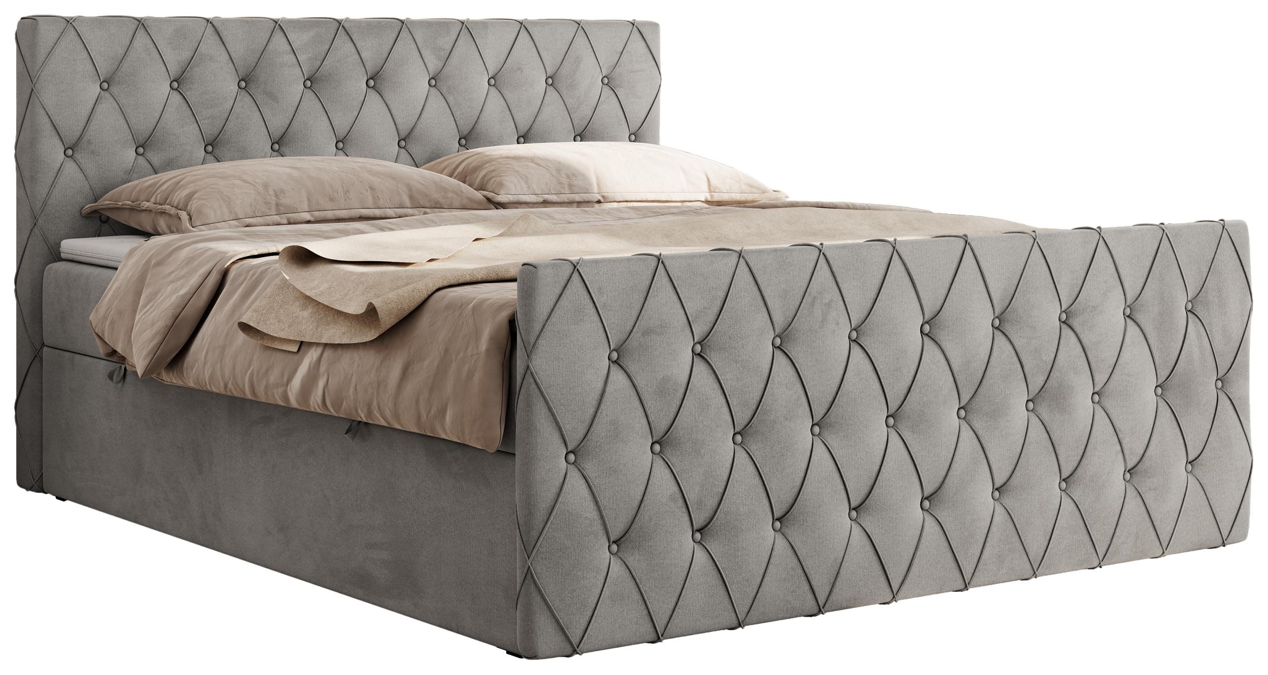 BOXBETT MIREN DUO 200/200 - Hellgrau Velvet - H3 - Hellgrau, Holz/Textil (200/200cm) - MKS