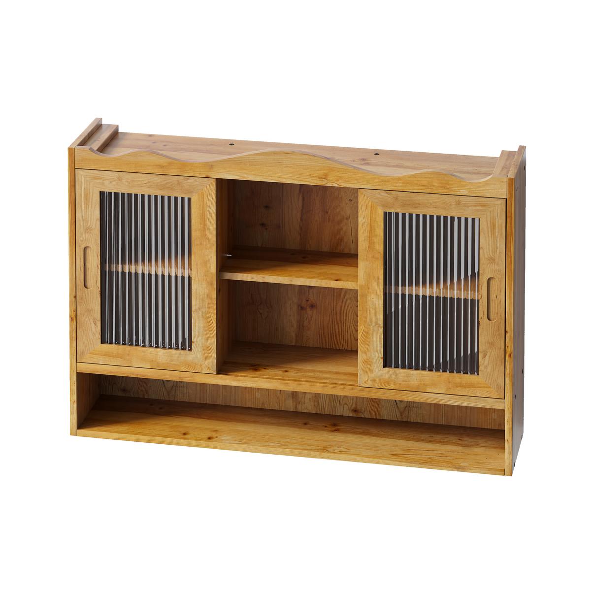 WANDSCHRANK Massivholz Schiebetüren Riffelglas Natur 3 Ebenen 90cm - Naturfarben, Holz/Holzwerkstoff (90/60/20cm) - Urban Meuble