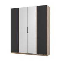 KLEIDERSCHRANK Nehir Eiche Evoke/Schwarz 200 cm - 4T Modern mit 2 Spiegeln mittig - Eichefarben/Schwarz, Holzwerkstoff/Kunststoff (200/239/61.9cm) - AX Living