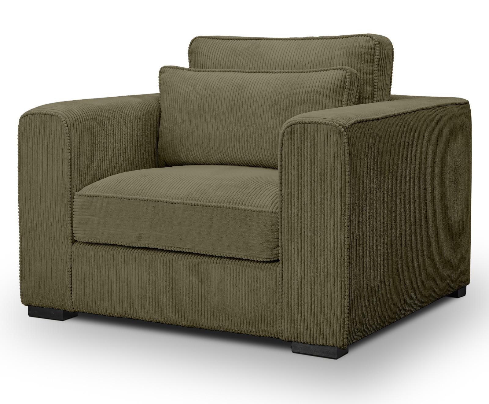 SESSEL khaki Cord, Loungesessel 120 cm, Wohnzimmersessel mit Wellenfederung - Dunkelgrün/Schwarz, Holzwerkstoff/Kunststoff (120/92/112cm) - Inn.Furn