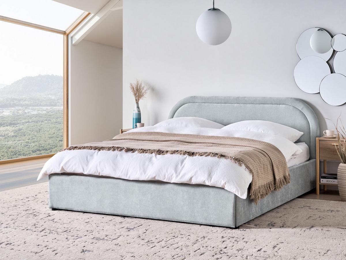 BETT mit Stauraum 160/200 cm Chenillegewebe Hellblau Quillien - Hellblau, Textil (160/200cm) - Beliani