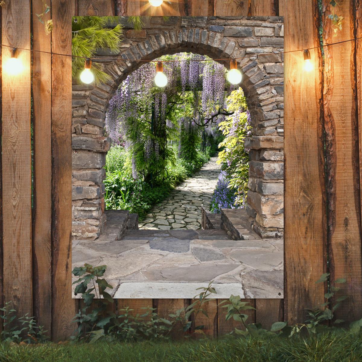 GARTENPOSTER Wald - Aussicht - Steine - Weg Gartendekoration 120x160 cm - Graubraun, Kunststoff (120/160/0.2cm) - OnlyWow