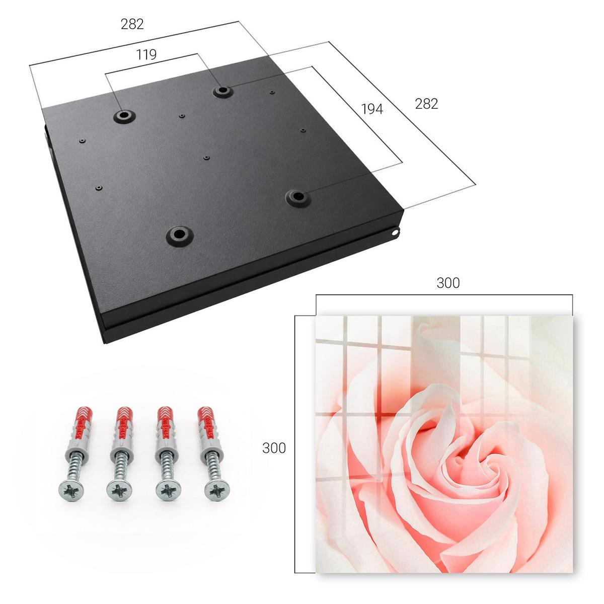 SCHLÜSSELBOX Schwarz 30x30 cm- Türöffnung nach rechts - Romantische Rose - Pink, Metall (30/30/5cm) - TULUP