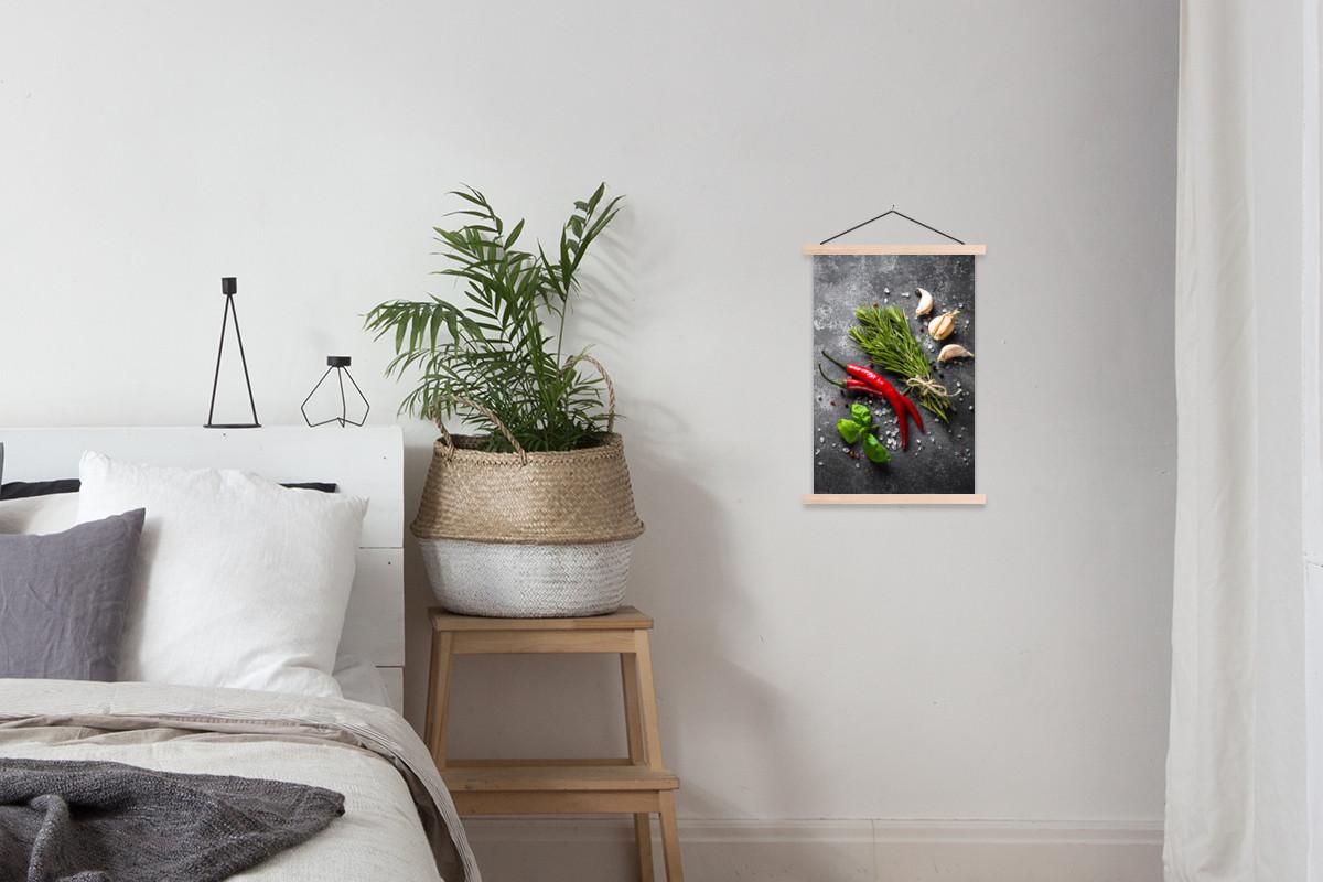 POSTER MIT MAGNETLEISTEN Pfeffer - Kräuter - Gewürze - Beton Deko Wohnzimmer 40x60 cm - Dunkelgrau, Textil (40/60/0.15cm) - MuchoWow