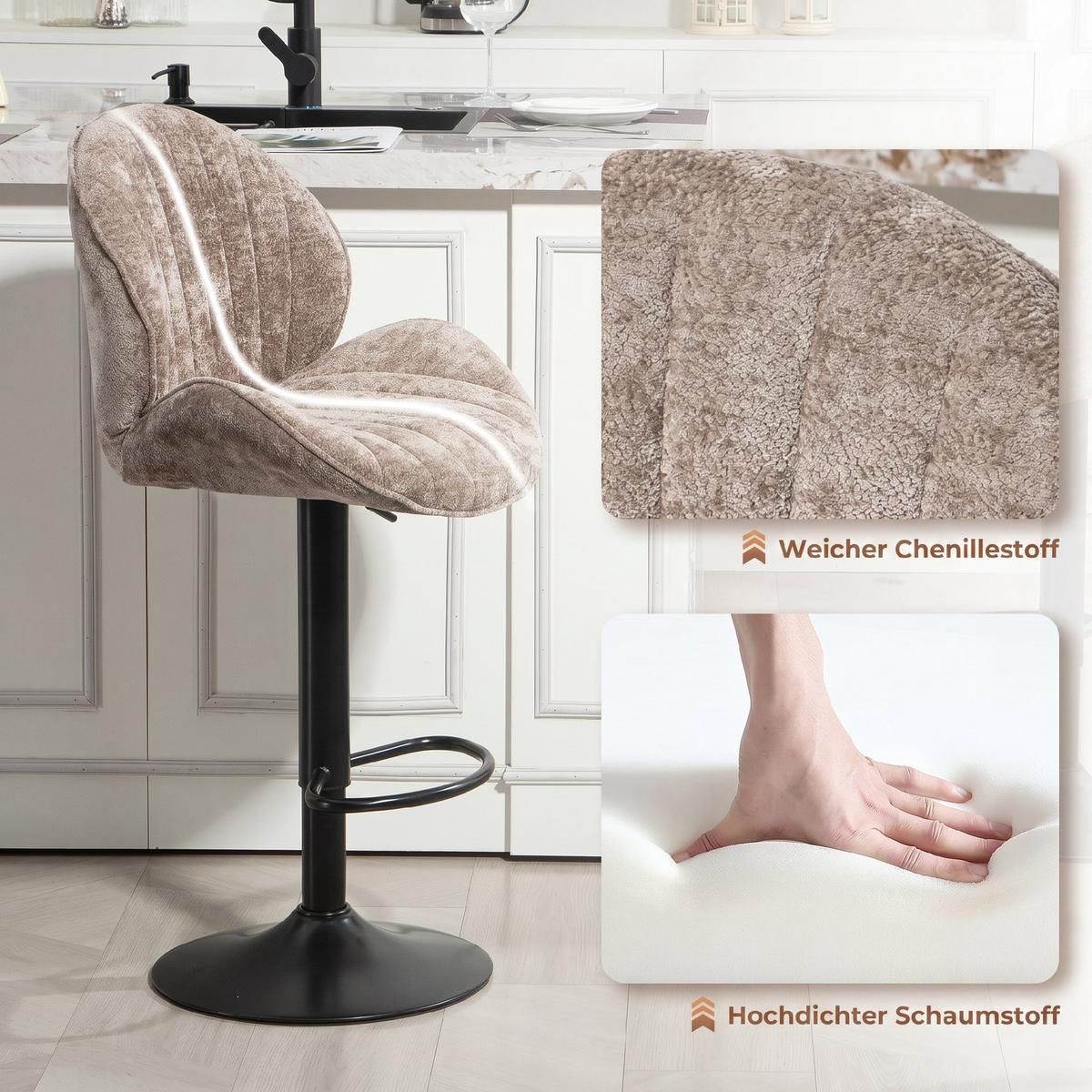 BARHOCKER 2er Set Polyester Stahl Braun - Schwarz/Braun, Textil/Metall (48/115/50cm) - HOMCOM