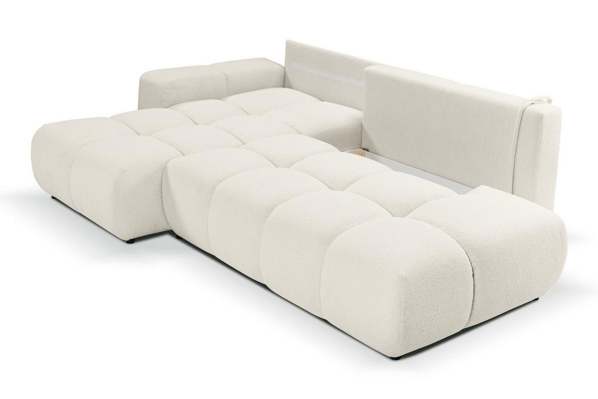 ECKSOFA DUCA L-S Creme Boucle-Stoff mit Schlaffunktion - Creme, Holz (266.5/266.5cm) - MASSENO