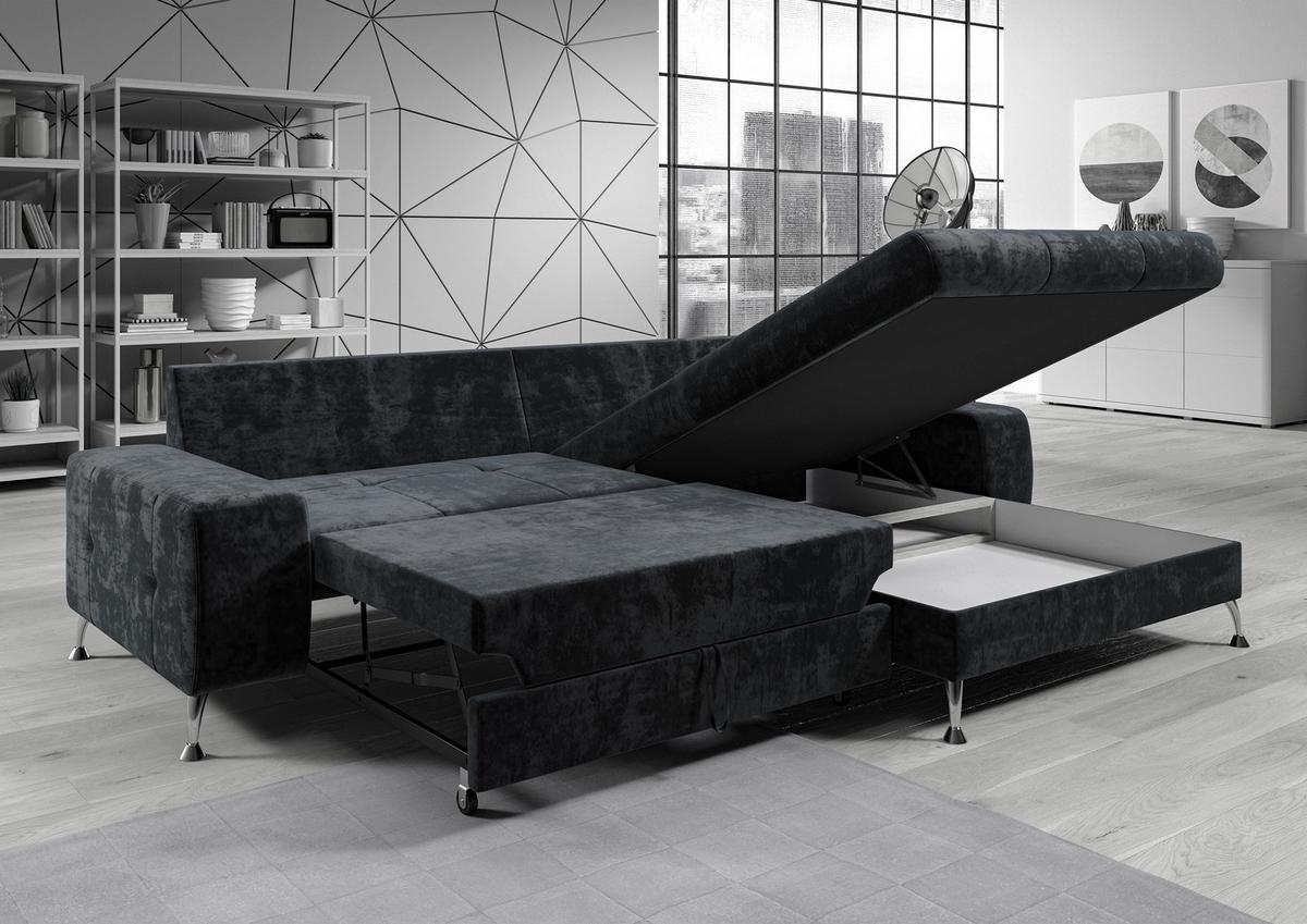 ECKSOFA L Form Artemia Braun Samt 275/192/81 cm – modernes Sofa fürs Wohnzimmer R - Silberfarben/Braun, Textil/Metall (275/192cm) - AX Living