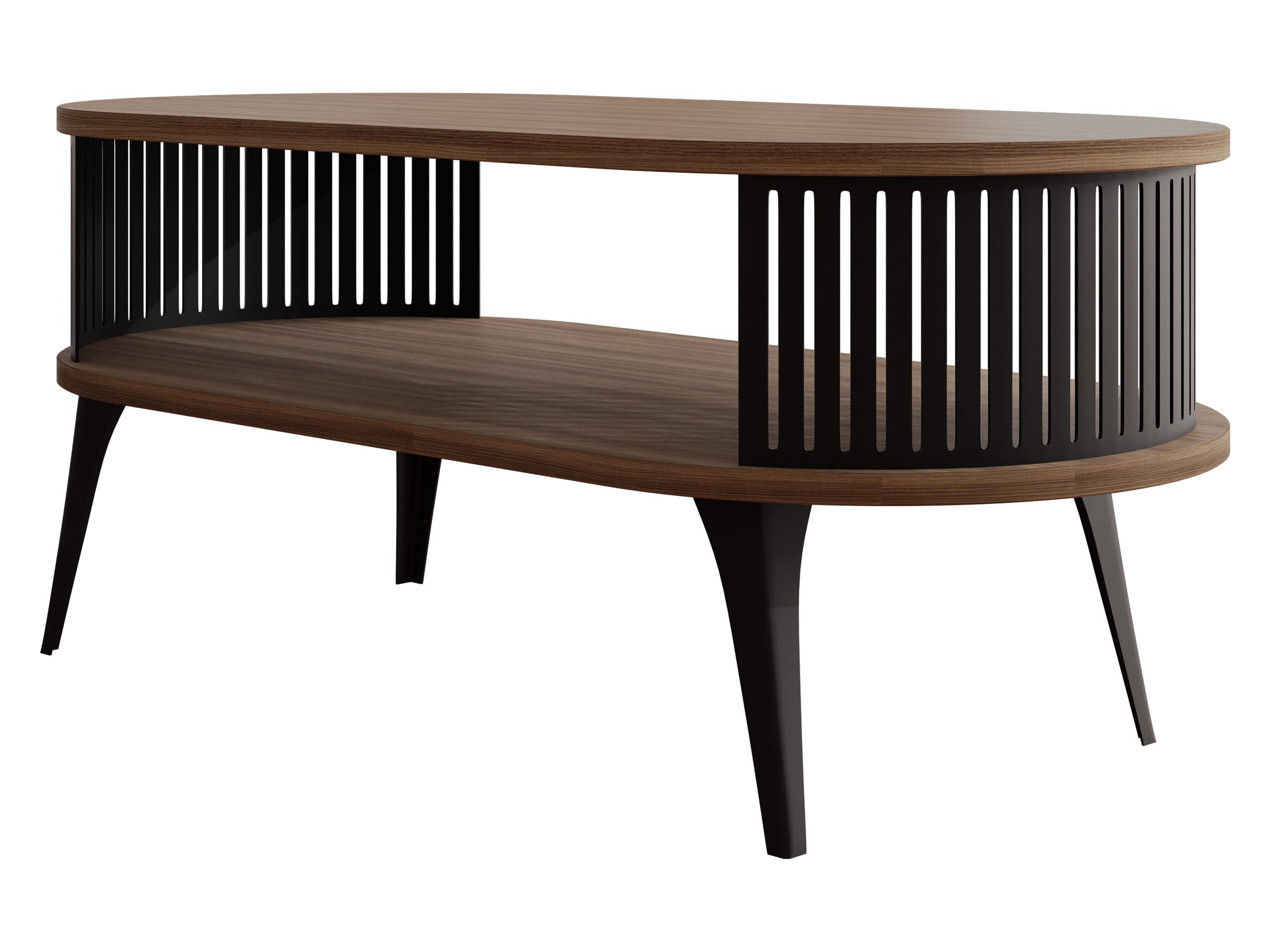 COUCHTISCH Roenni Oval - Nussbaumfarben/Schwarz, Holzwerkstoff/Metall (100/50/44cm) - MIRJAN24