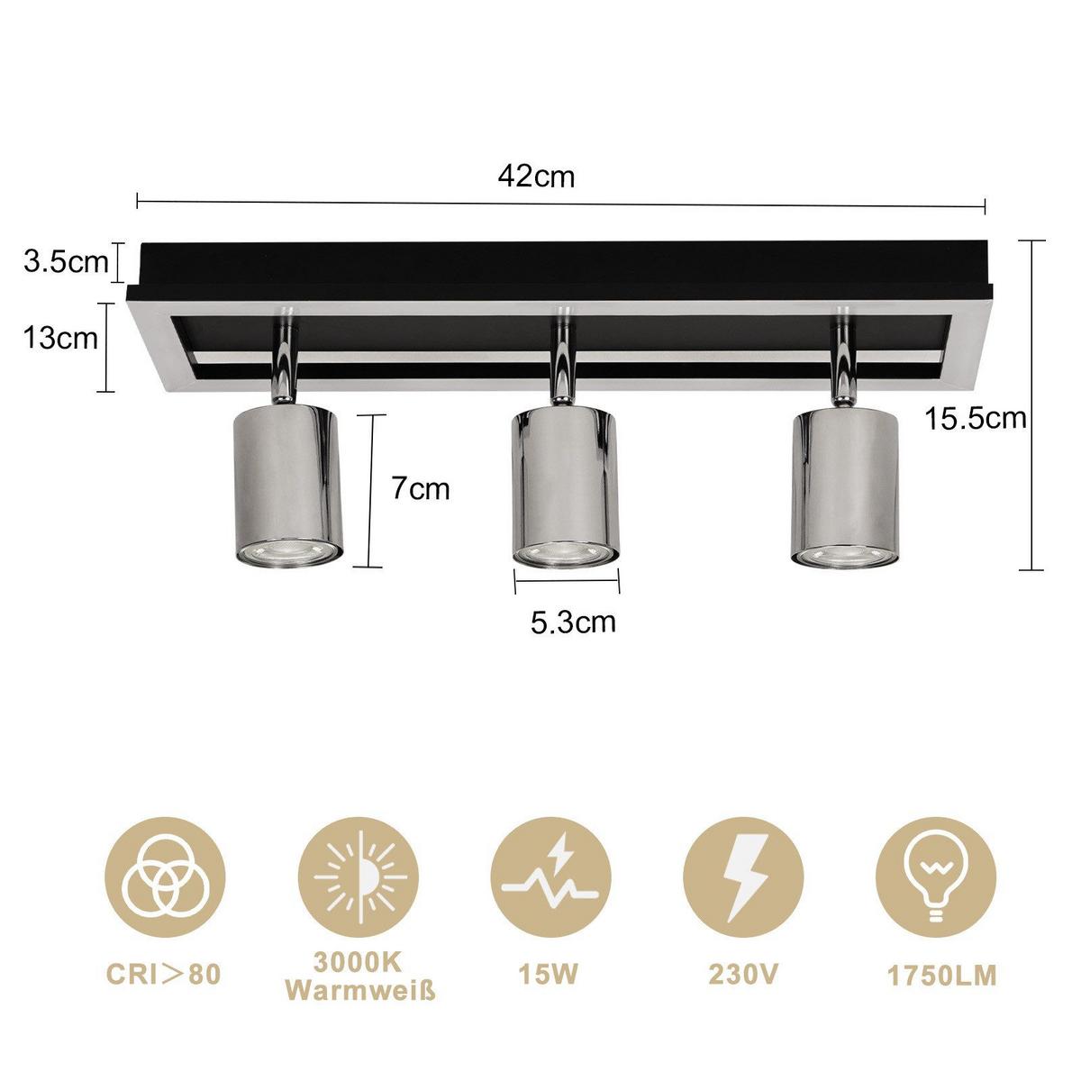 DECKENSTRAHLER Dixon 3-flammig 42/13/15.5cm - Schwarz, Metall (42/13/15.5cm) - Nettlife