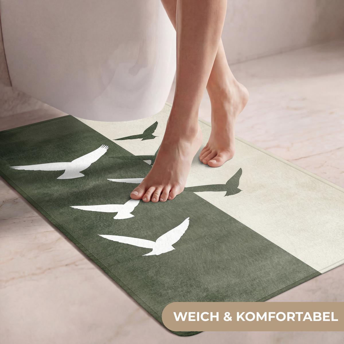 WC-VORLEGER Japandi - Vogel - Grün Toilettenvorleger 60x90 cm - Olivgrün, Textil (60/1cm) - OnlyWow