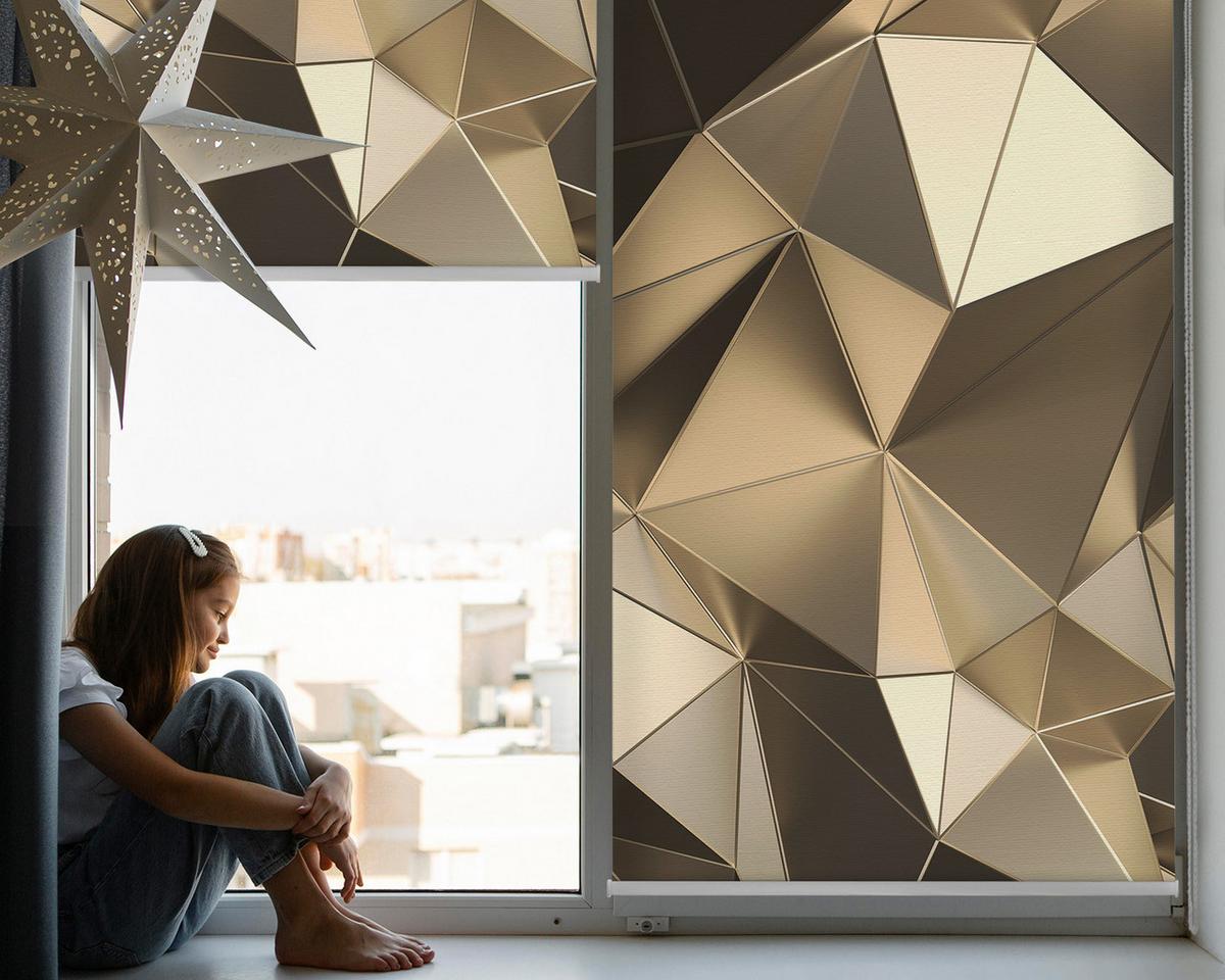 INNENROLLO - Fensterrollo - Rollo - 90x180 cm - Goldene Dreiecke - Goldfarben, Kunststoff (90/180/0.5cm) - TULUP