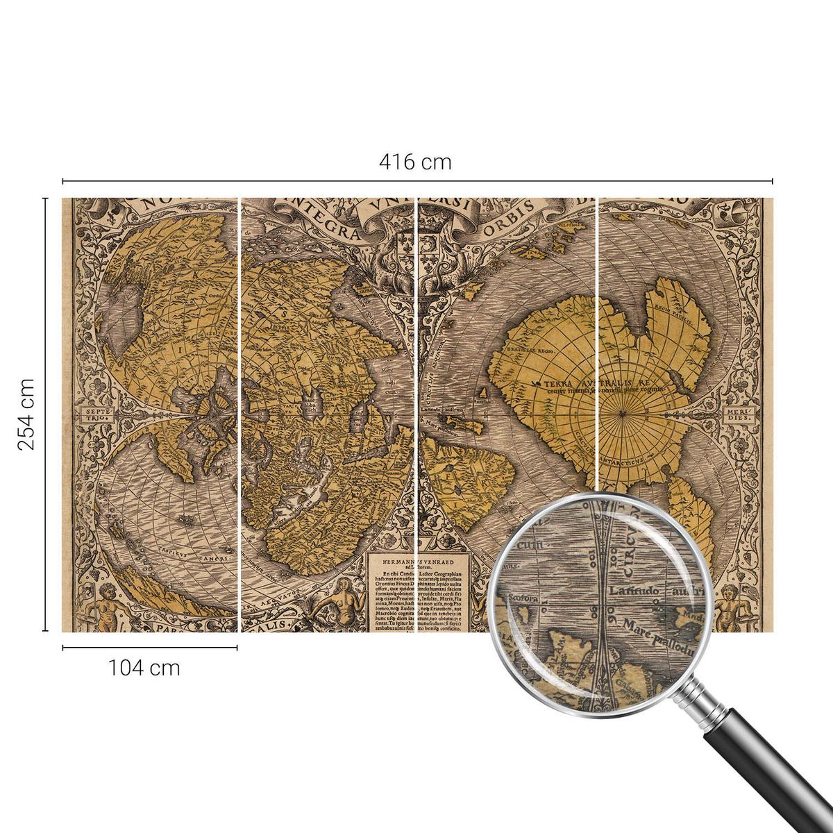 FOTOTAPETE 416x254 cm - Historische Kartographie - Gelb, Textil (416/254cm) - Wallfluent
