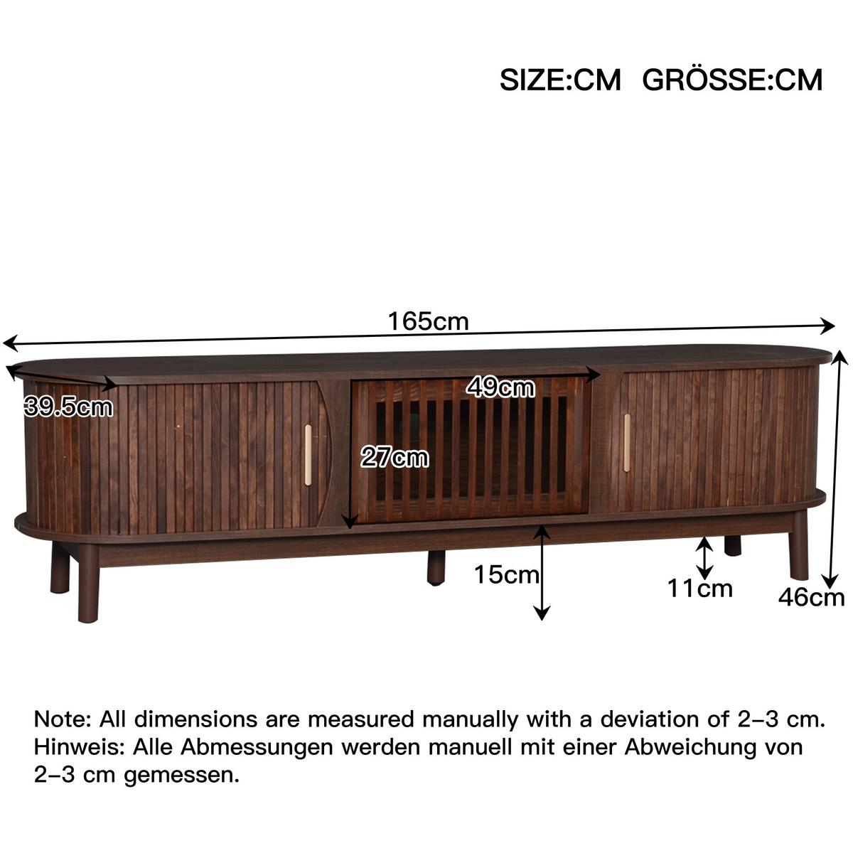 LOWBOARD Walnuss Mit Schiebetüren Und Rollfront - Walnussfarben, Holzwerkstoff (165/46/40cm) - Urban Meuble