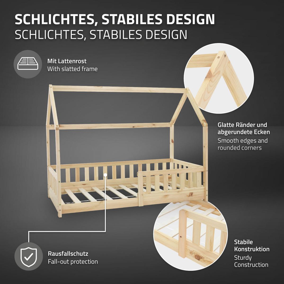 KINDERBETT mit Dach 80x160 cm Natur - Naturfarben, Holz (80/160cm) - ML-DESIGN