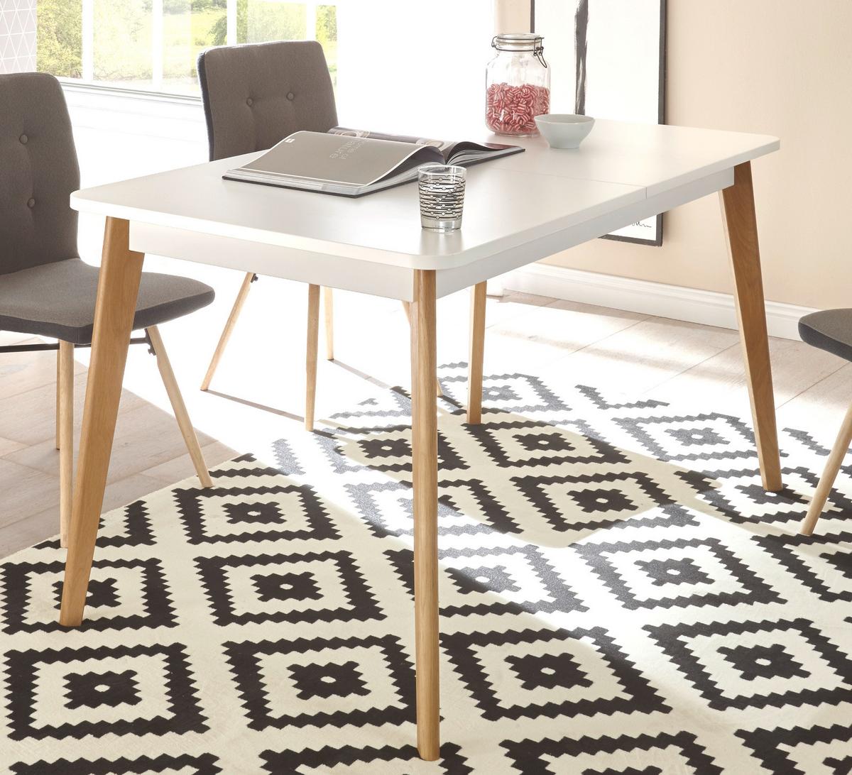 ESSTISCH weiß matt, Eiche, skandinavisch, Küchentisch ausziehbar 140 - 180 cm, - Eichefarben/Weiß, Holzwerkstoff (140/80/75cm) - Furn.Design