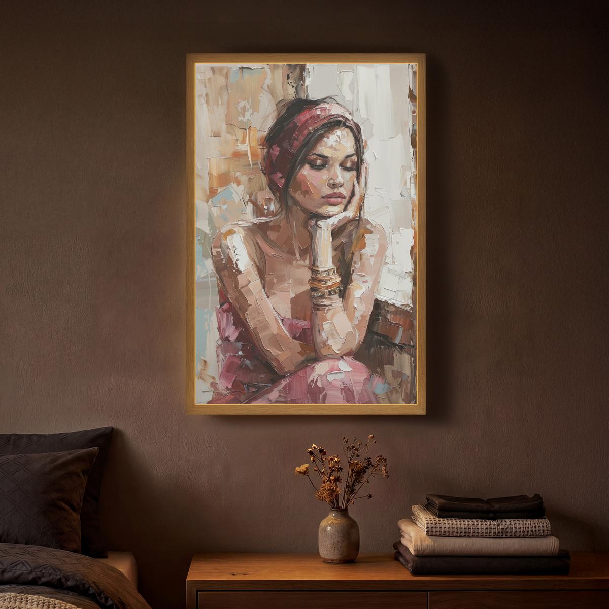 WANDLEUCHTE MIT AKKU Frau - Lackierung - Porträt - Modern 40x60 cm - Braun, Holzwerkstoff (40/60/8cm) - OnlyWow