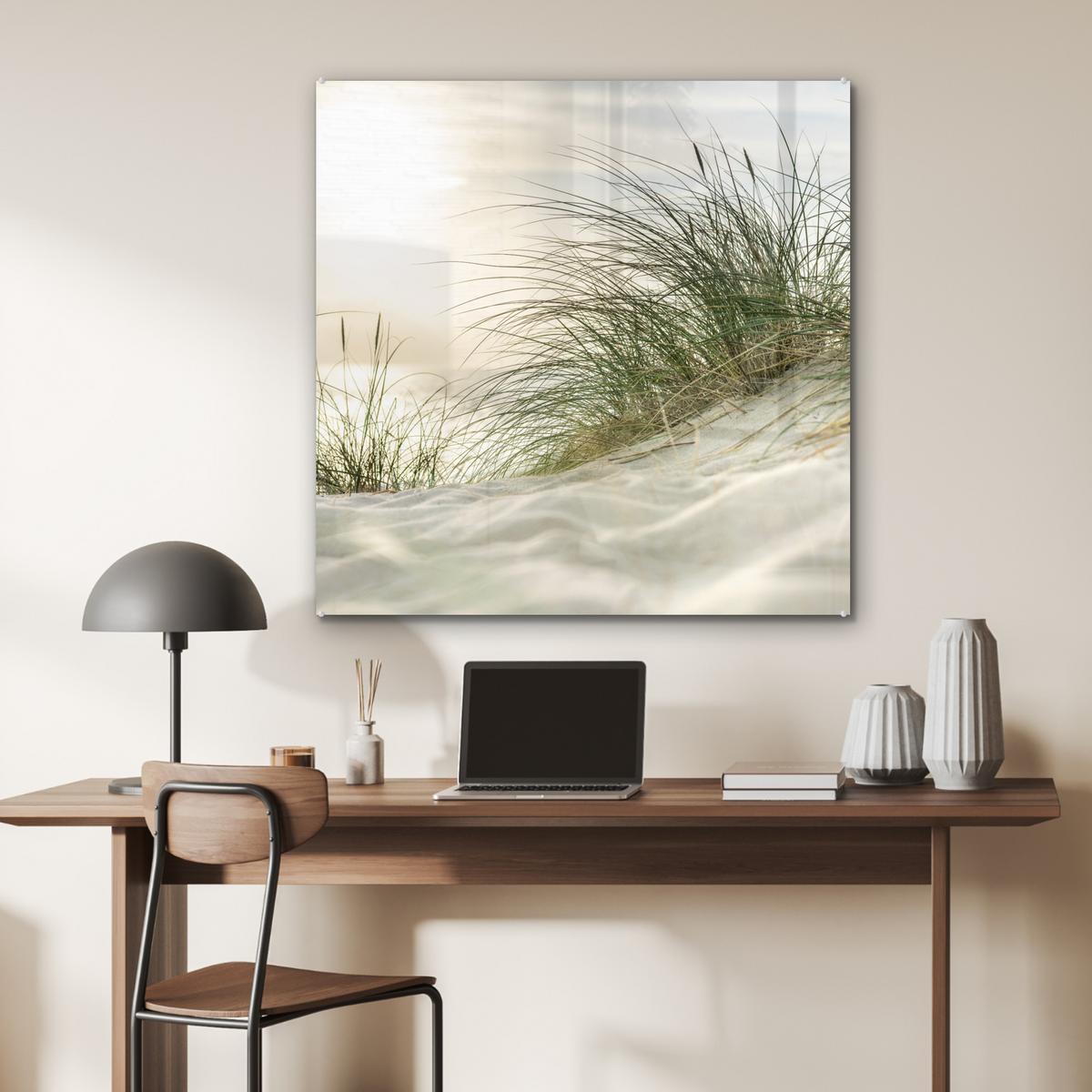 ACRYLGLASBILD Dünen mit Strandhafer in der Sonne des Nationalparks Schleswig-Holsteinisches Wattenmeer 90x90 cm - Creme, Glas (90/90cm) - MuchoWow
