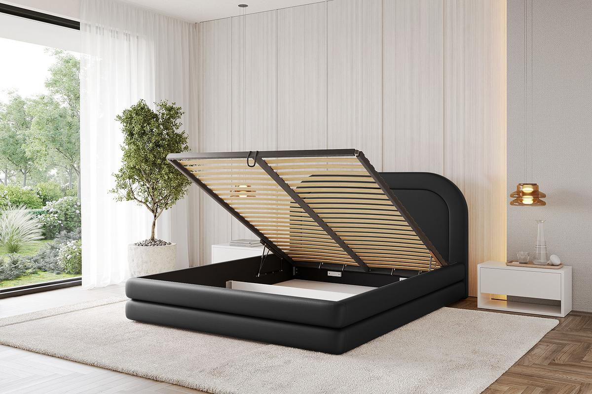 POLSTERBETT mit Bettkasten und Lattenrost, Bett mit Matratze H3/H4 - LERIS 180x200 Schwarz Kunstleder - Schwarz Hochglanz, Holzwerkstoff/Textil (180/200cm) - ALTDECOR