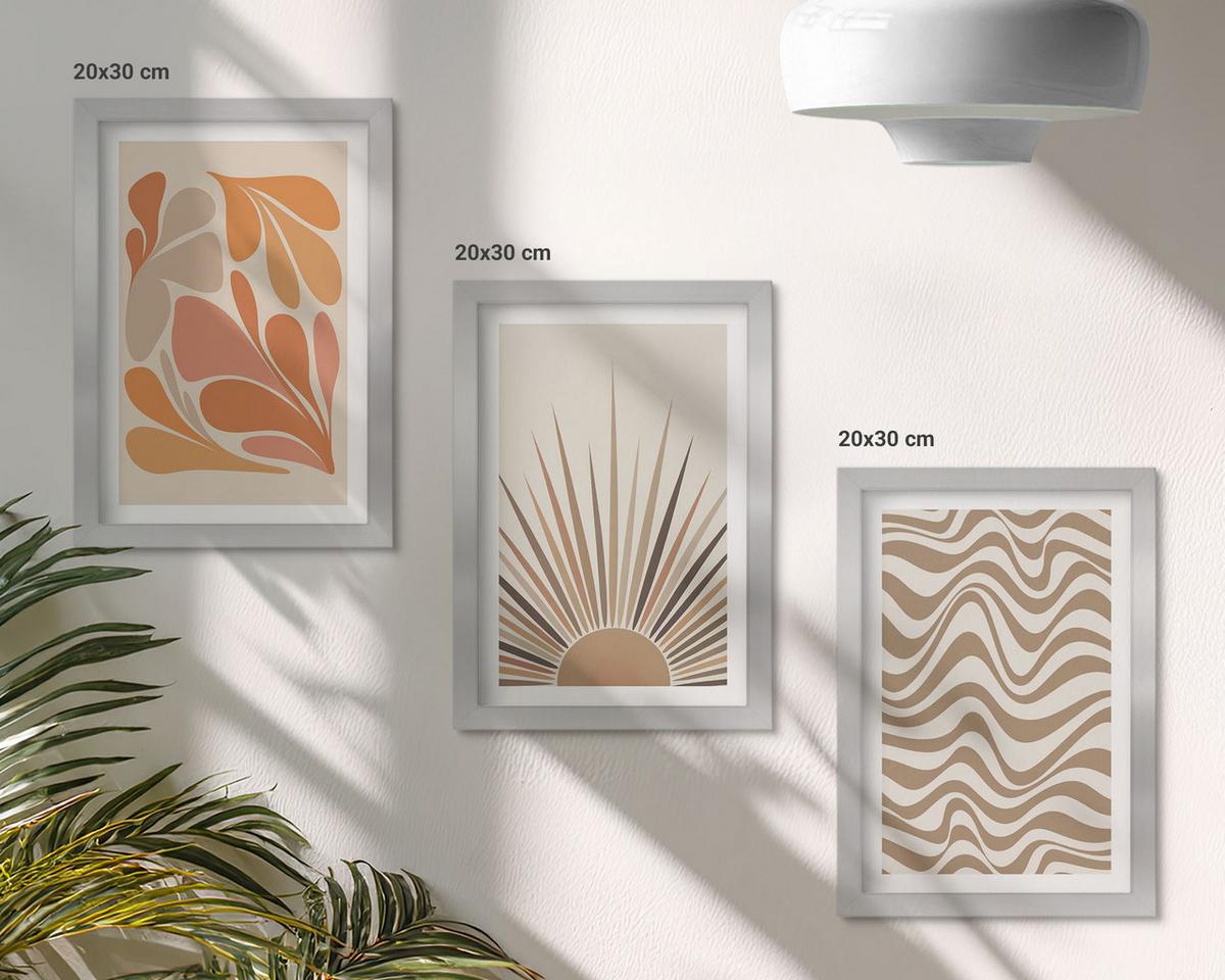 BILDER SET 3er Set - 20x30 cm Silberner Rahmen - Sonnen-Boho-Pastelltönen - Silberfarben, Kunststoff (20/30cm) - TULUP