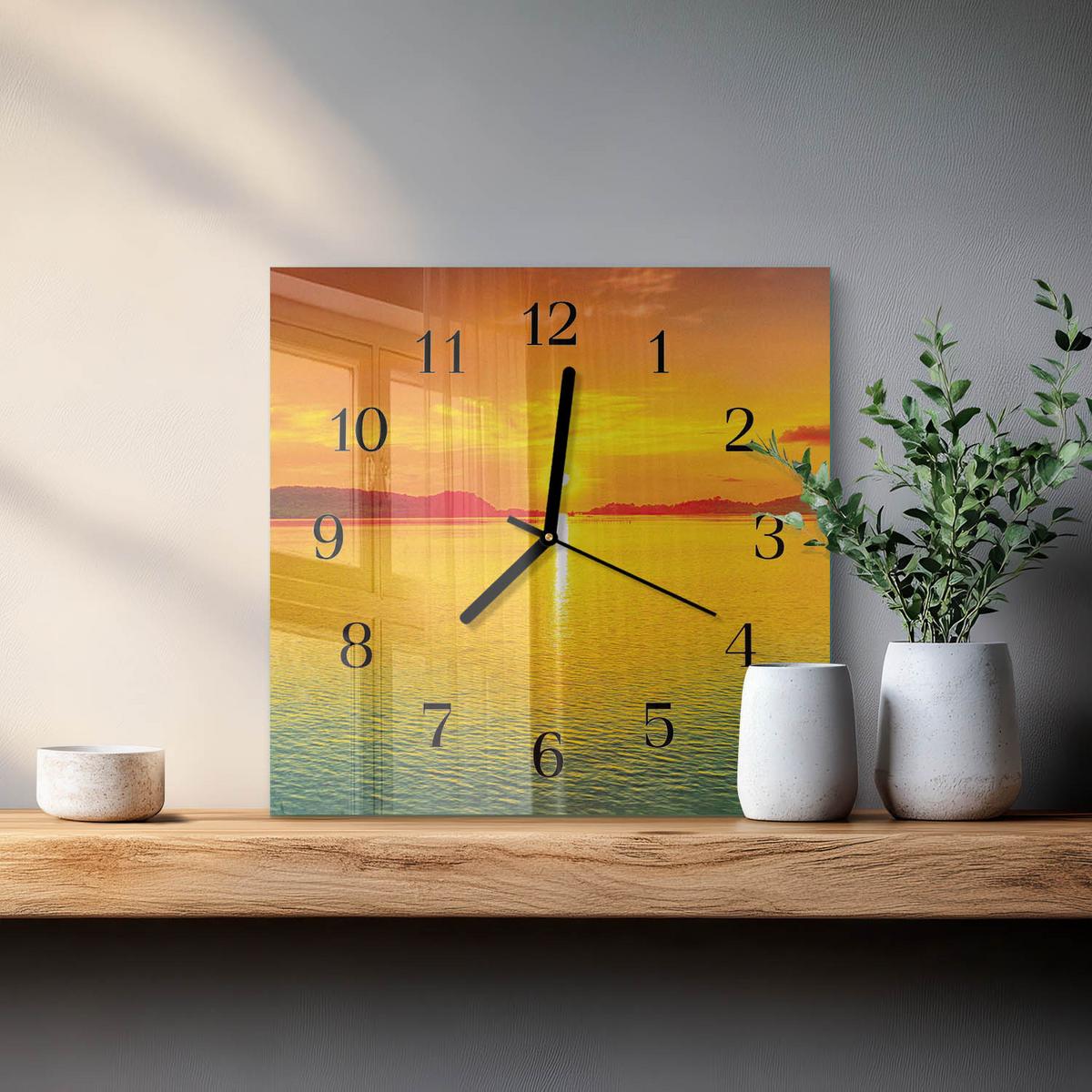WANDUHR aus Glas 30x30 cm - Sonnenuntergang - Orange, Glas (30/30/0.4cm) - TULUP