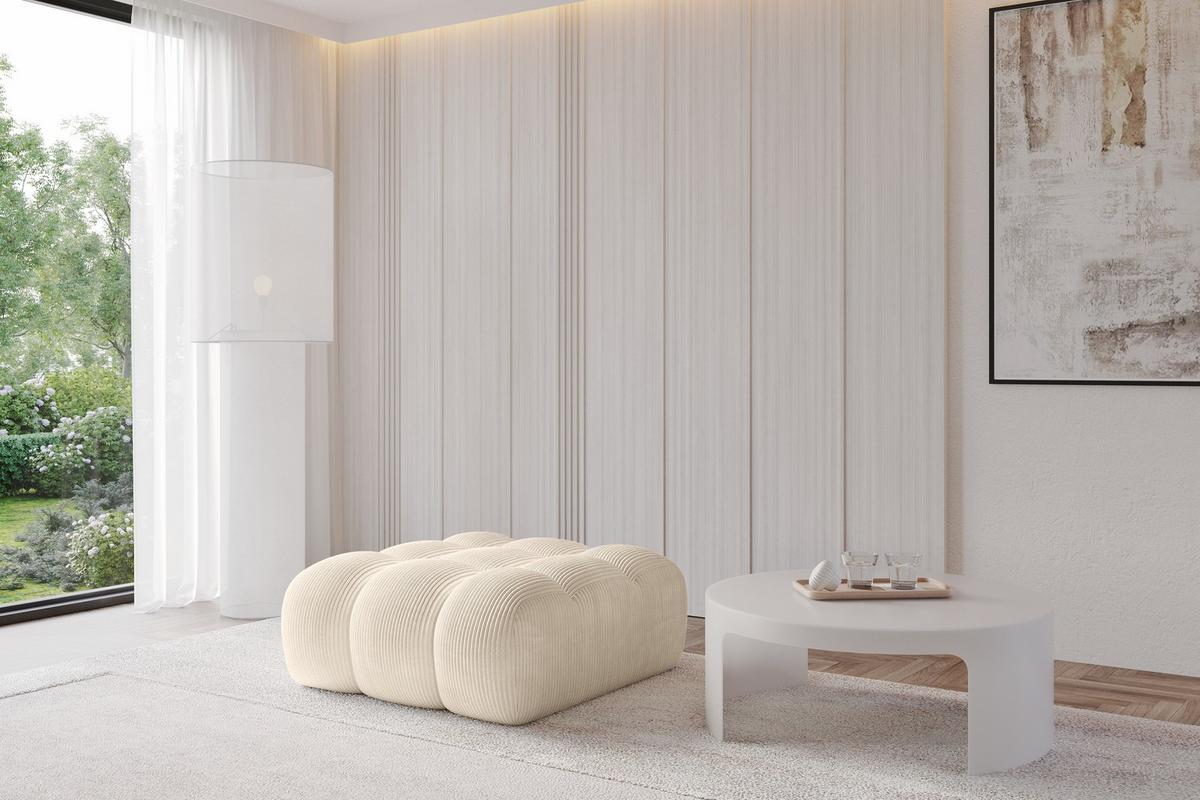 POUF OLEA-PUF 91x87x44 cm Beige Cord Modular Sitzhocker - Greige/Beige, Holzwerkstoff/Kunststoff (91/44/87cm) - ALTDECOR