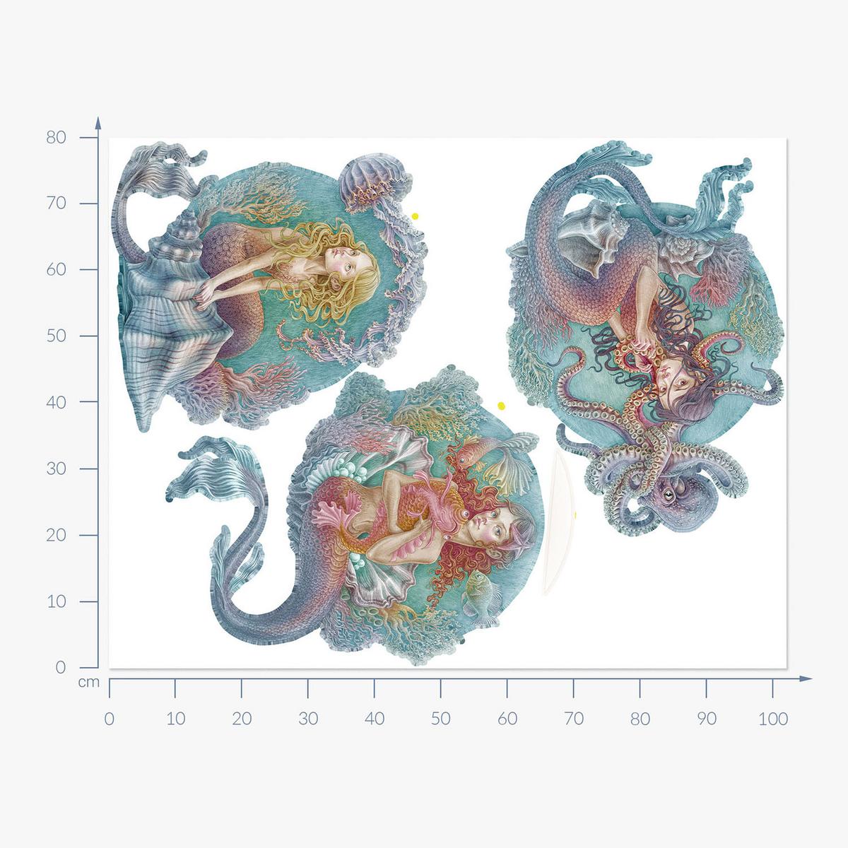 WANDAUFKLEBER 80x102cm - Die kleinen Meerjungfrauen - Multicolor, Kunststoff (80/102/0.1cm) - Wallfluent