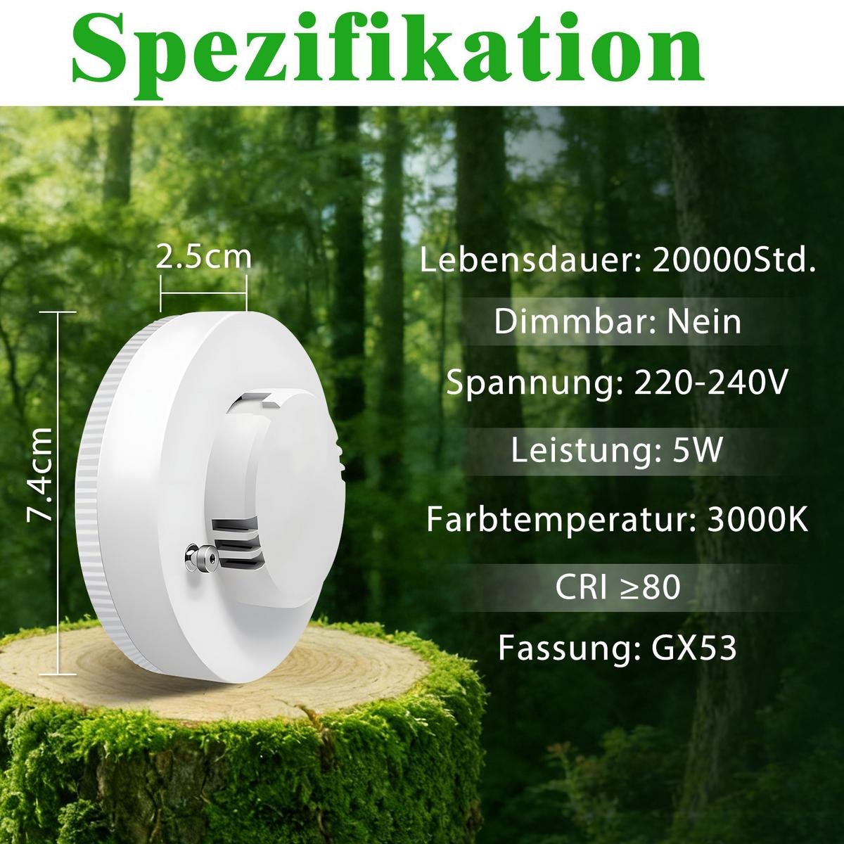 LED-LEUCHTMITTEL 4 Stück GX53 Elvyn 7.4/7.4/2.5 cm - Weiß, Kunststoff (7.4/2.5cm) - ZMH
