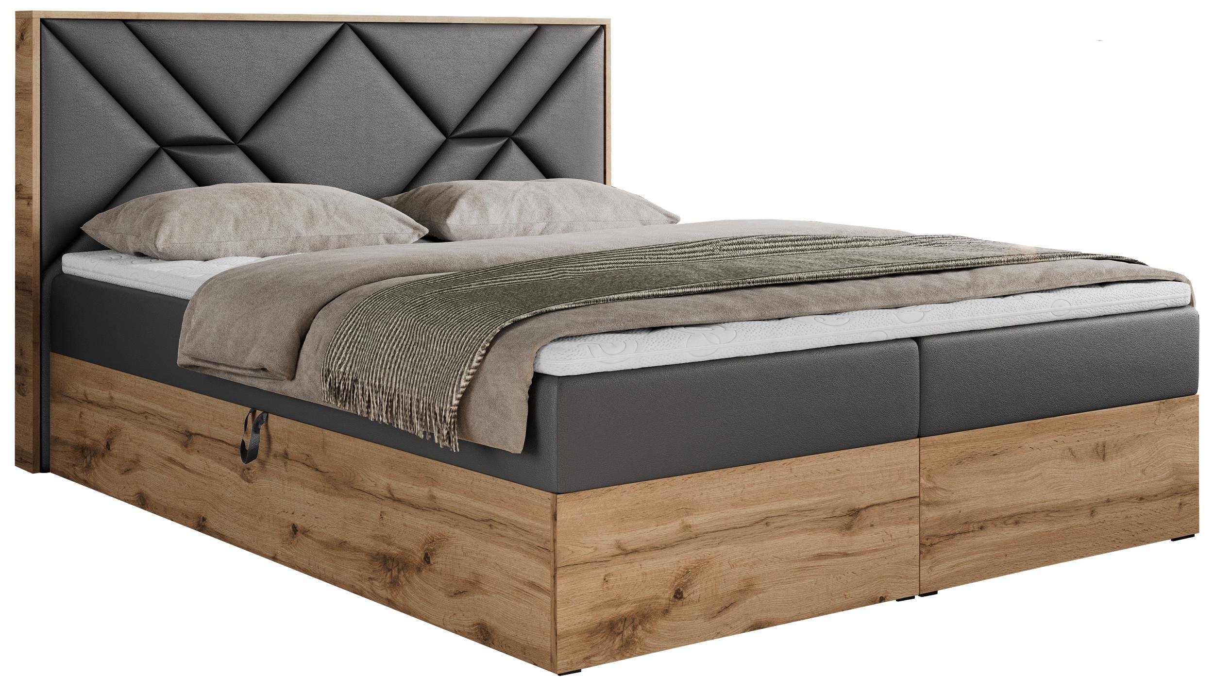 BOXBETT GUNAR - 120/200 Dunkelgrau Kunstleder - H4 - Dunkelgrau, Holz/Textil (120/200cm) - MKS
